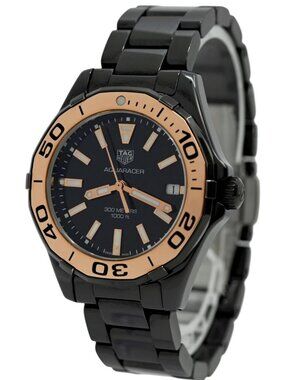 Tag Heuer 35mm Ladies Aquaracer Ceramic Gold Bezel Swiss Watch! Ref: WAY1355!